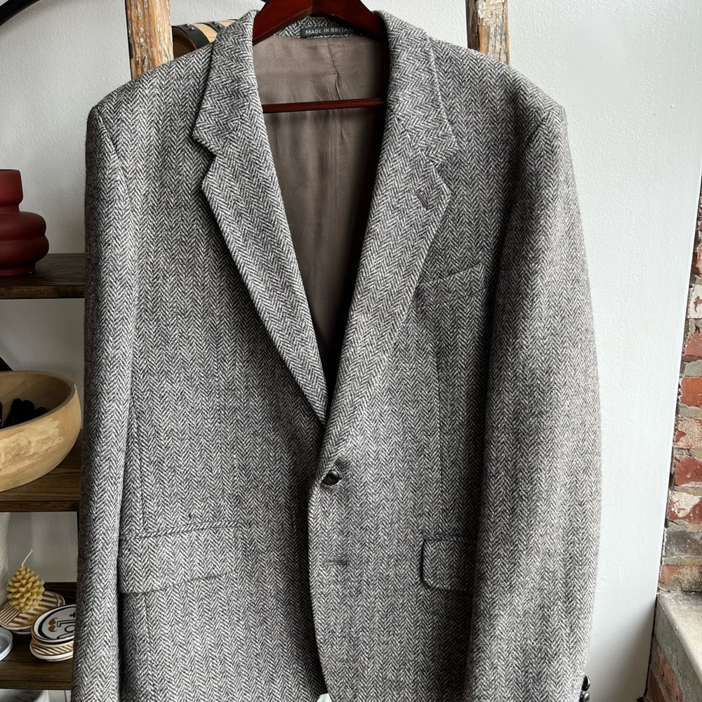 Harris Tweed 46R Vintage Grey Herringbone Jacket